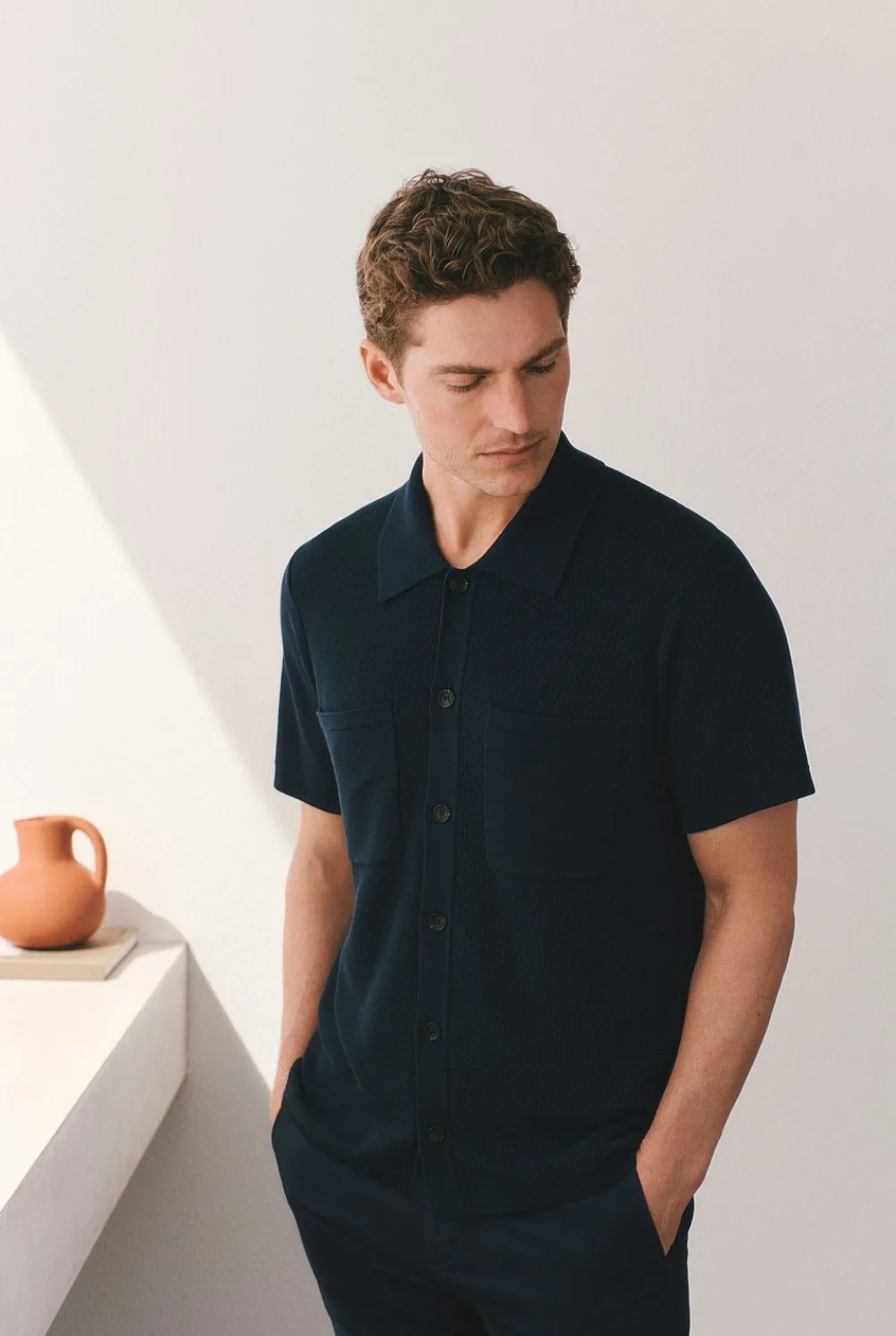 Knitwear>Trenery Mercerised Cotton Shirt Navy