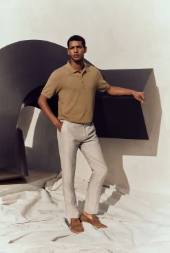 Knitwear>Trenery Mercerised Cotton Textured Knit Polo Cognac