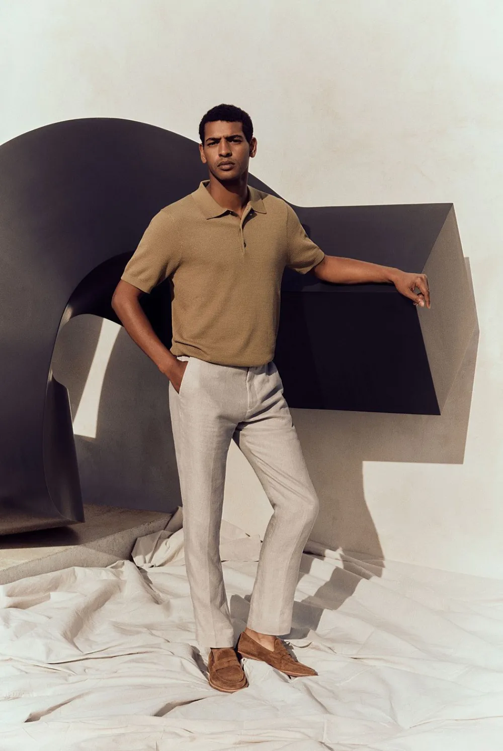 Knitwear>Trenery Mercerised Cotton Textured Knit Polo Cognac