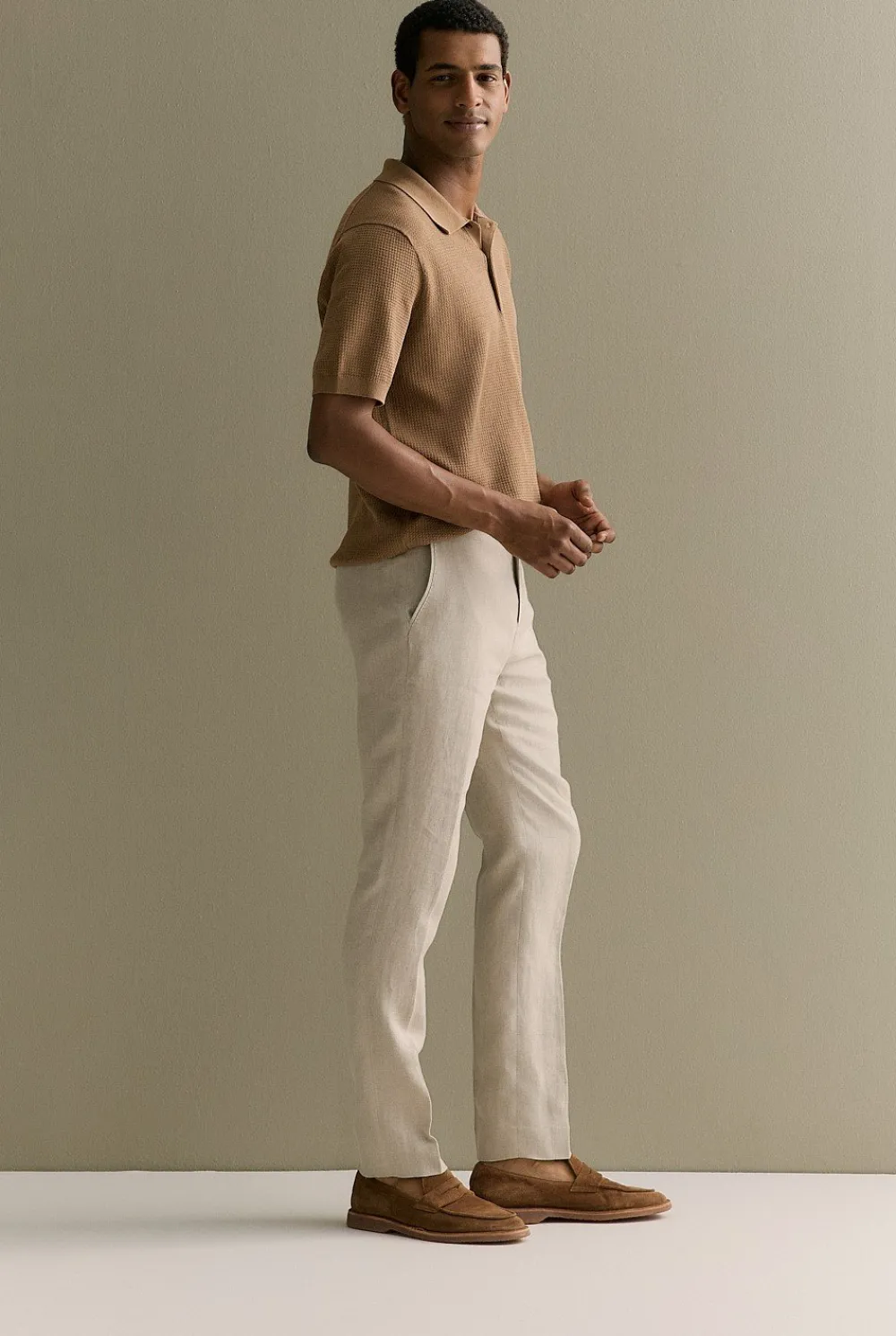 Knitwear>Trenery Mercerised Cotton Textured Knit Polo Cognac