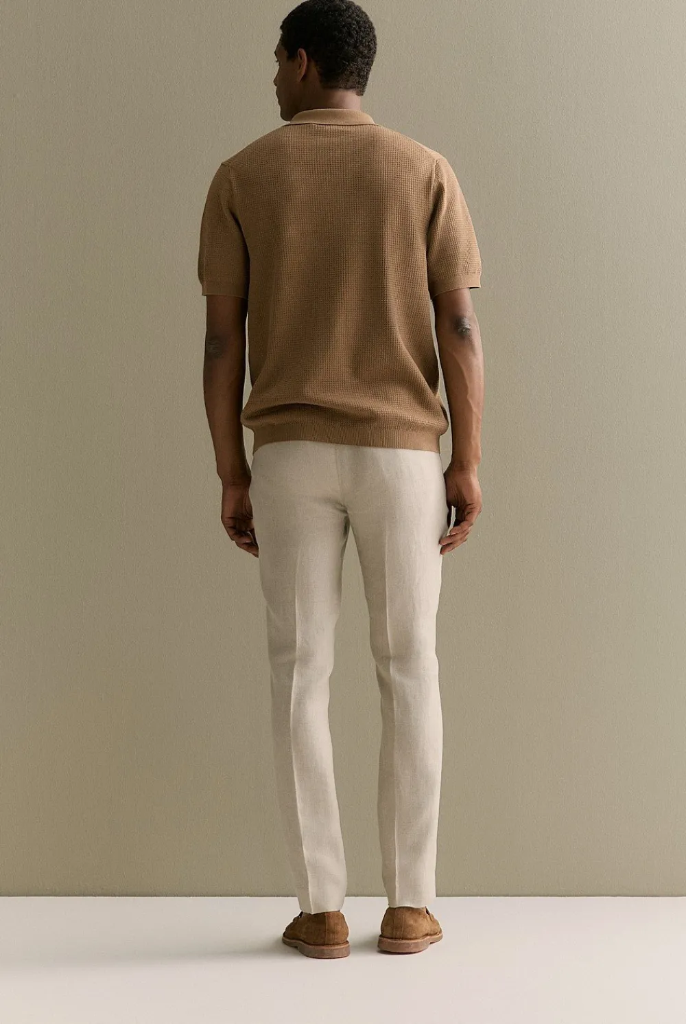 Knitwear>Trenery Mercerised Cotton Textured Knit Polo Cognac