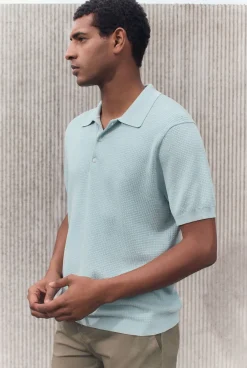 Polo Shirts|Knitwear>Trenery Mercerised Cotton Textured Knit Polo MineralGreen