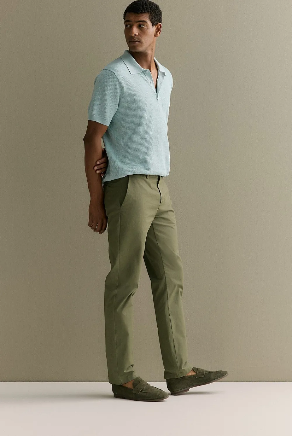 Polo Shirts|Knitwear>Trenery Mercerised Cotton Textured Knit Polo MineralGreen