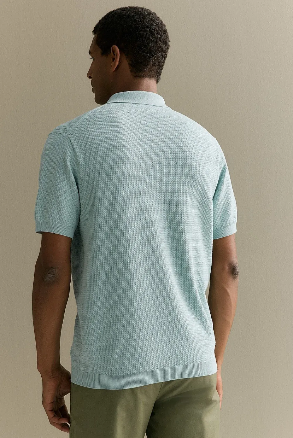 Polo Shirts|Knitwear>Trenery Mercerised Cotton Textured Knit Polo MineralGreen
