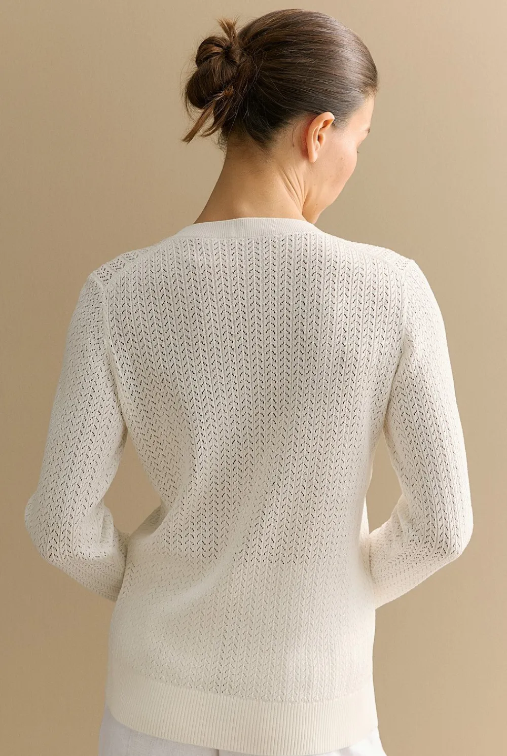 Knitwear>Trenery Mercerised Lace Knit 3/4 Sleeve Crew White