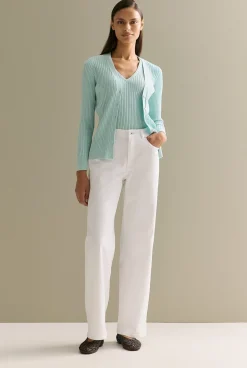 Cardigans|Knitwear>Trenery Mercerised Rib V Neck Cardigan PaleSeafoam