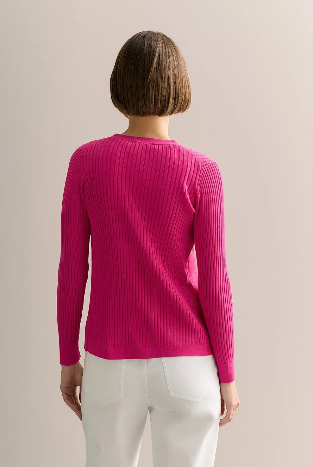 Cardigans|Knitwear>Trenery Mercerised Rib V Neck Cardigan Fuchsia