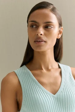 Knitwear>Trenery Mercerised Rib V Neck Tank PaleSeafoam