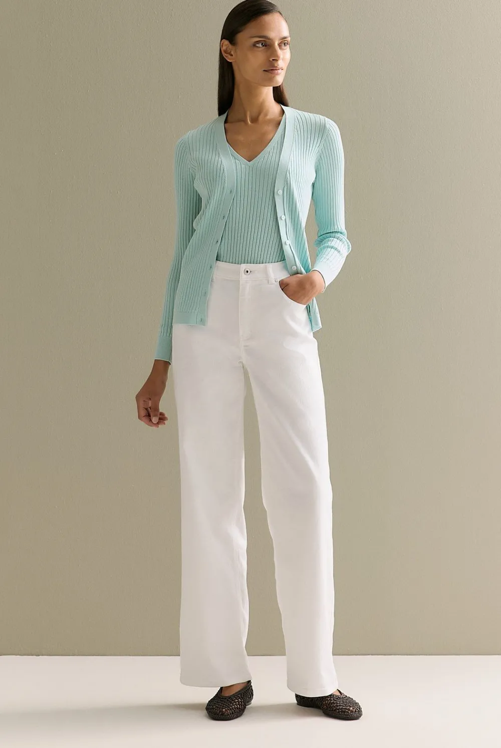 Knitwear>Trenery Mercerised Rib V Neck Tank PaleSeafoam