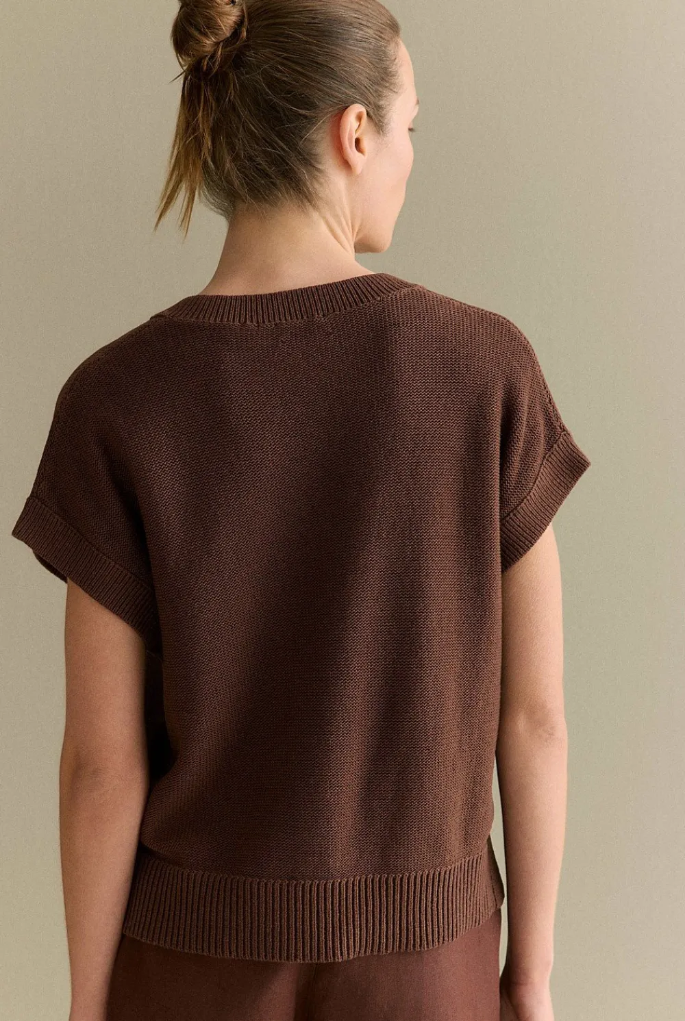T-shirts & Tops|Knitwear>Trenery Mercerised V Neck Relaxed Knit Chocolate