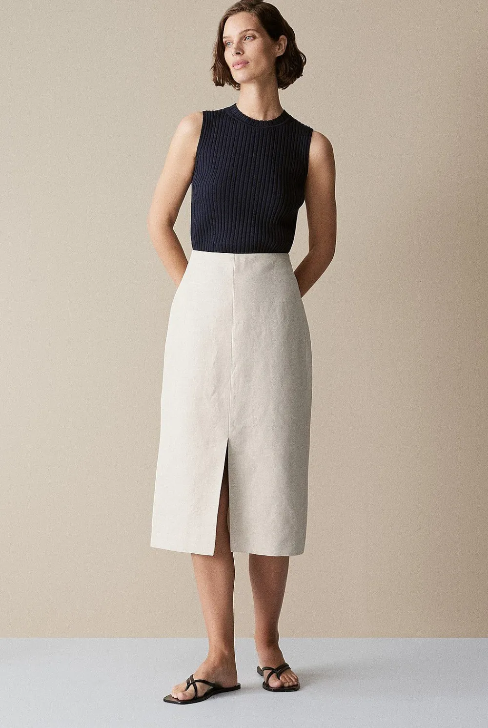 T-shirts & Tops>Trenery Merino Blend Knit Sleeveless Top NightSky