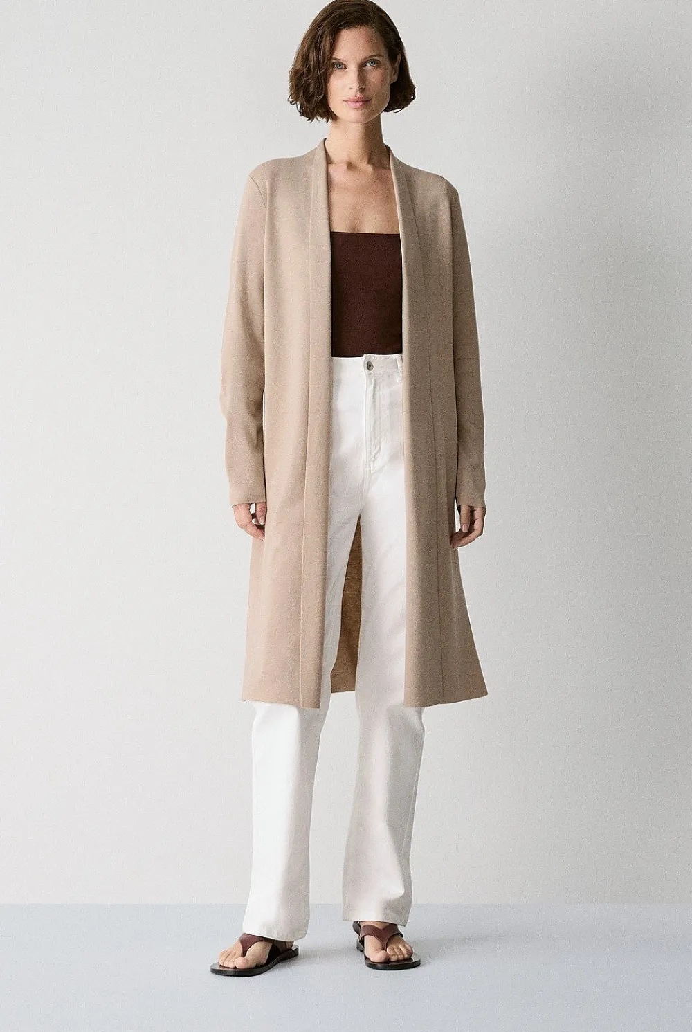 Cardigans>Trenery Merino Longline Cardigan Biscuit