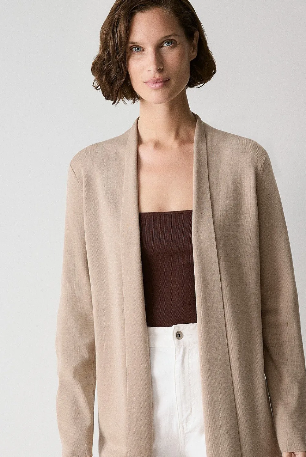 Cardigans>Trenery Merino Longline Cardigan Biscuit