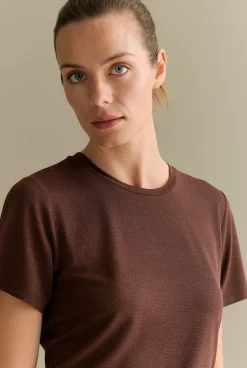 T-shirts & Tops|Knitwear>Trenery Metallic Shimmer T-shirt Chocolate