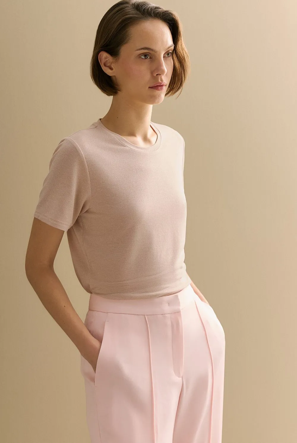 T-shirts & Tops>Trenery Metallic Shimmer T-shirt PinkSalt