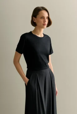 T-shirts & Tops>Trenery Metallic Shimmer T-shirt Black