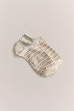 Socks & Tights>Trenery Metallic Stripe Low Cut Sock Sand