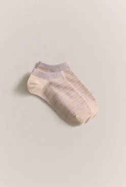 Socks & Tights>Trenery Metallic Stripe Low Cut Sock PalePink