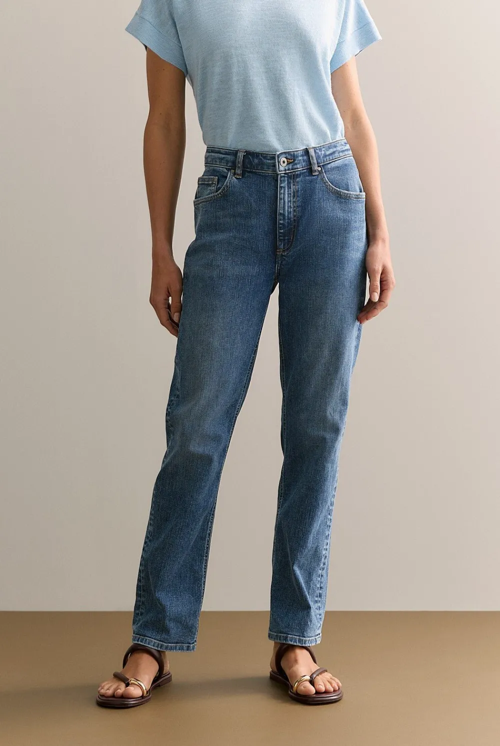 Denim & Jeans>Trenery Mid Rise Straight Leg Jean VintageWashDenim
