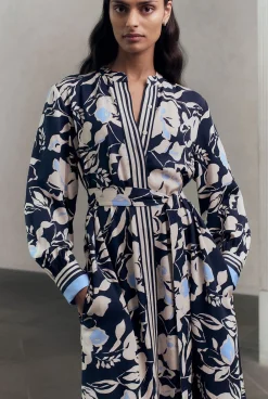 Dresses>Trenery Mini Twill Floral Border Shirt Dress NightSky