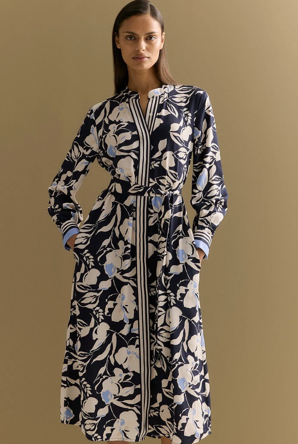 Dresses>Trenery Mini Twill Floral Border Shirt Dress NightSky