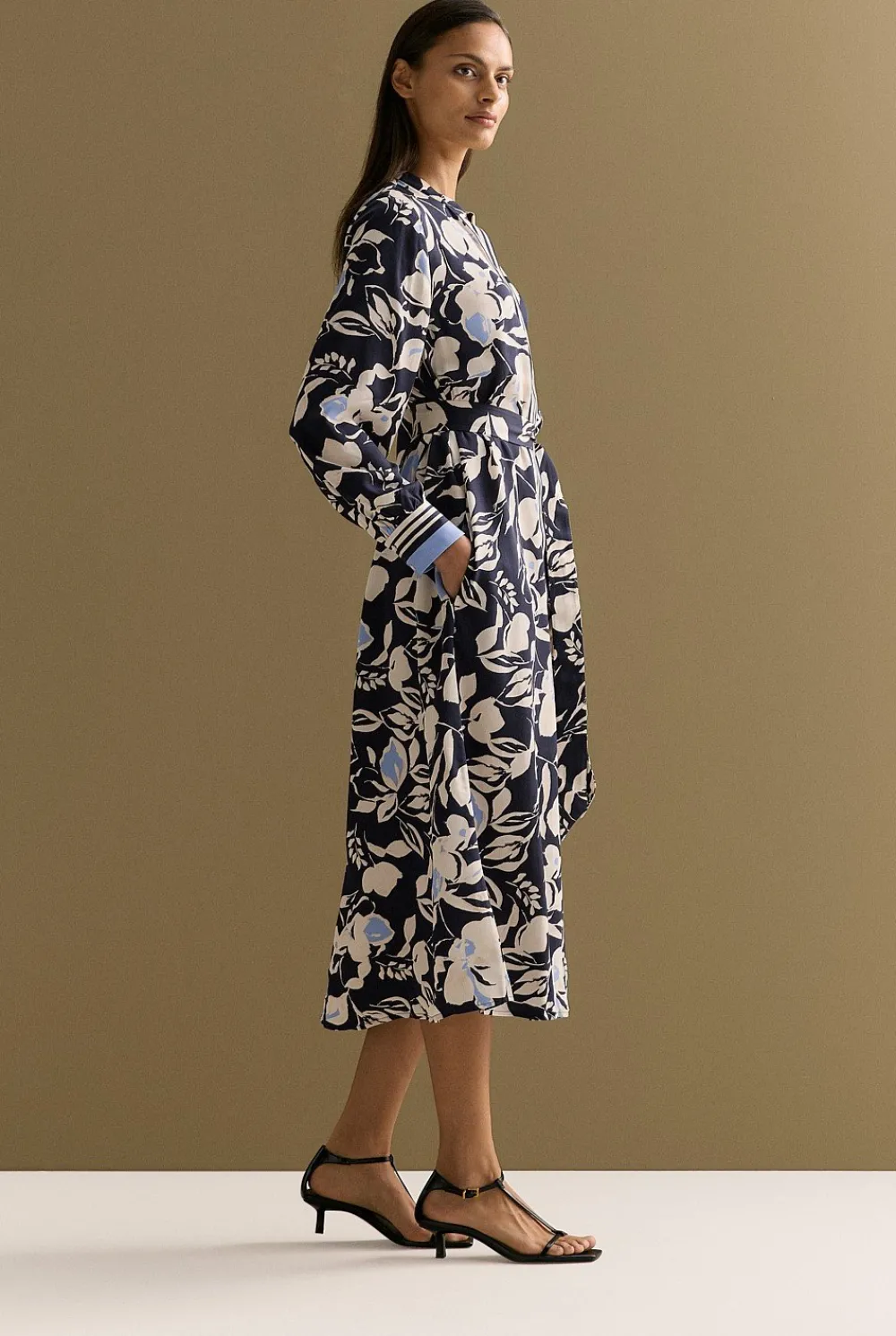 Dresses>Trenery Mini Twill Floral Border Shirt Dress NightSky