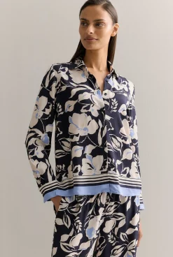 Shirts>Trenery Mini Twill Floral Border Shirt NightSky