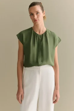 Shirts>Trenery Modal Gather Detail Cap Sleeve Blouse Ivy