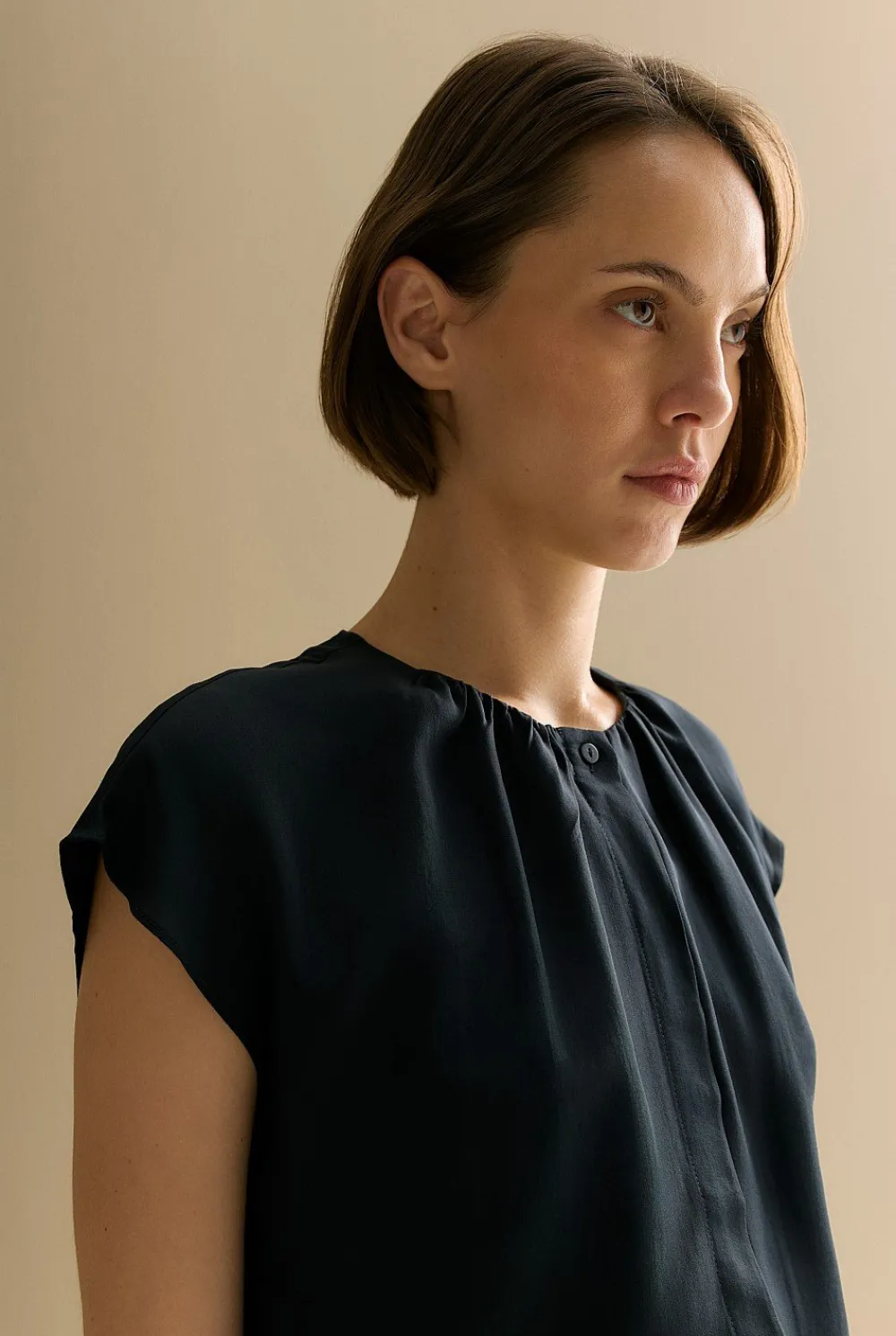 Shirts|T-shirts & Tops>Trenery Modal Gather Detail Cap Sleeve Blouse Black