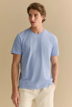 T-shirts|Organic Cotton T-shirts>Trenery Organically Grown Cotton Marle Crew T-shirt ChalkBlue