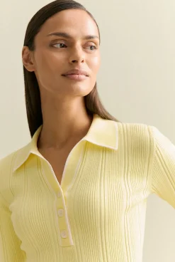 Knitwear>Trenery Organically Grown Cotton Blend Tipped Rib Polo Yellow