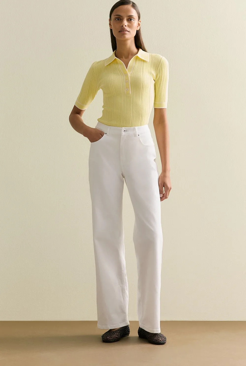 Knitwear>Trenery Organically Grown Cotton Blend Tipped Rib Polo Yellow