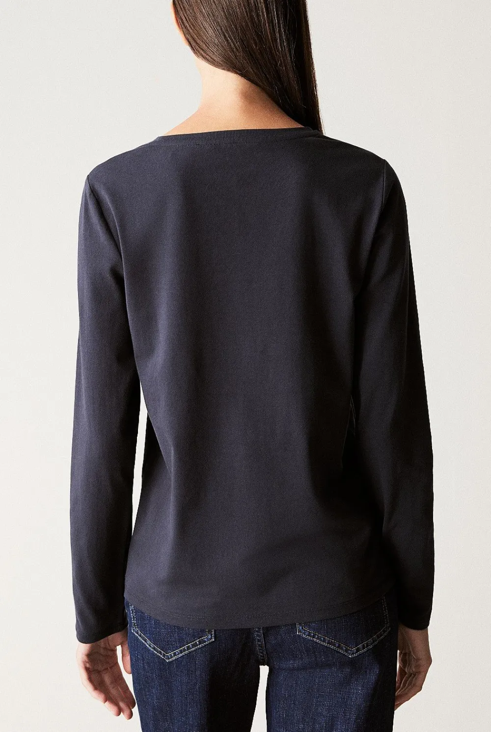 T-shirts & Tops>Trenery Organically Grown Cotton Long Sleeve Crew T-Shirt NightSky