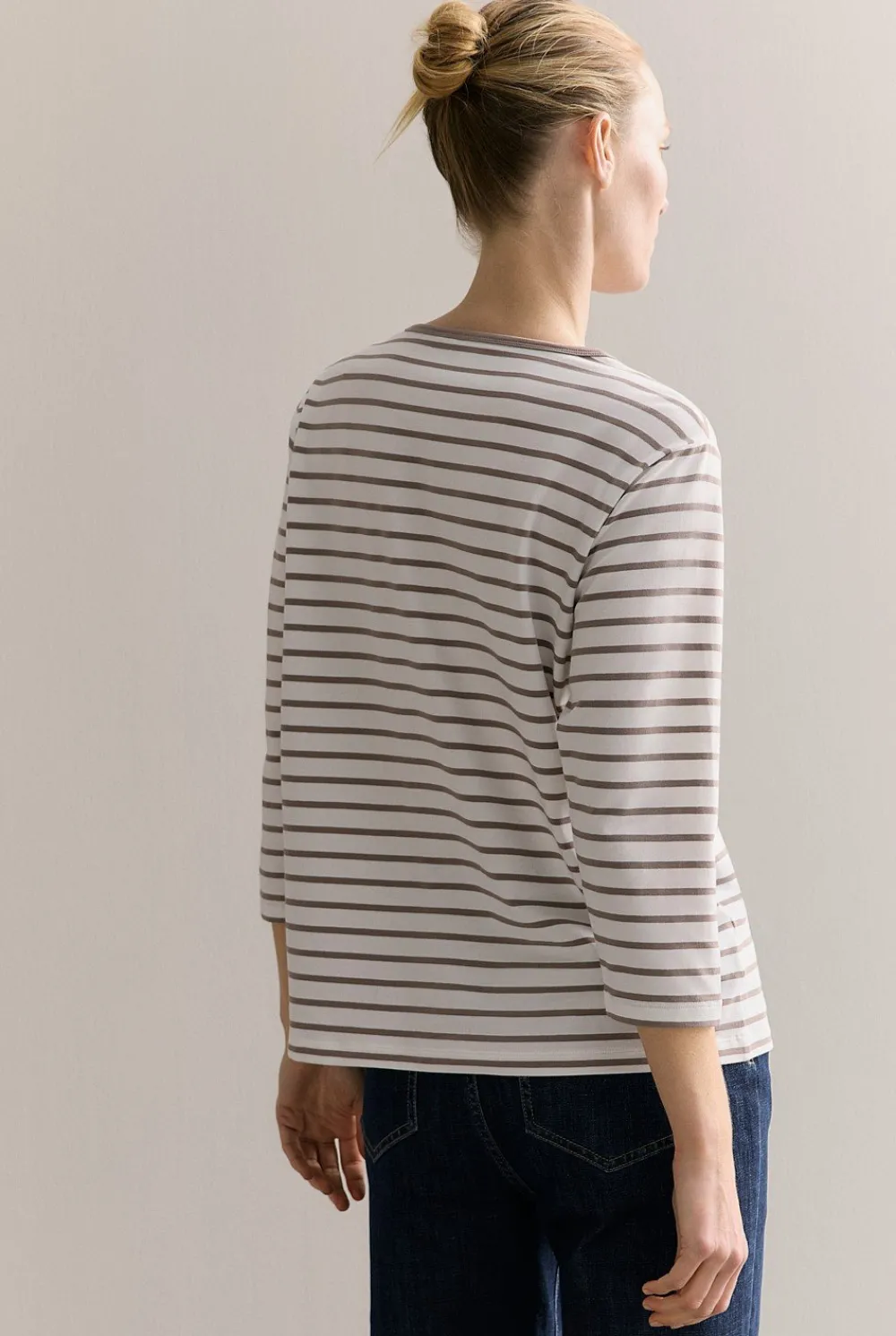 T-shirts & Tops>Trenery Organically Grown Cotton Stripe 3/4 Sleeve T-shirt Cinder