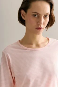 T-shirts & Tops>Trenery Organically Grown Cotton Stripe 3/4 Sleeve T-shirt PinkSalt