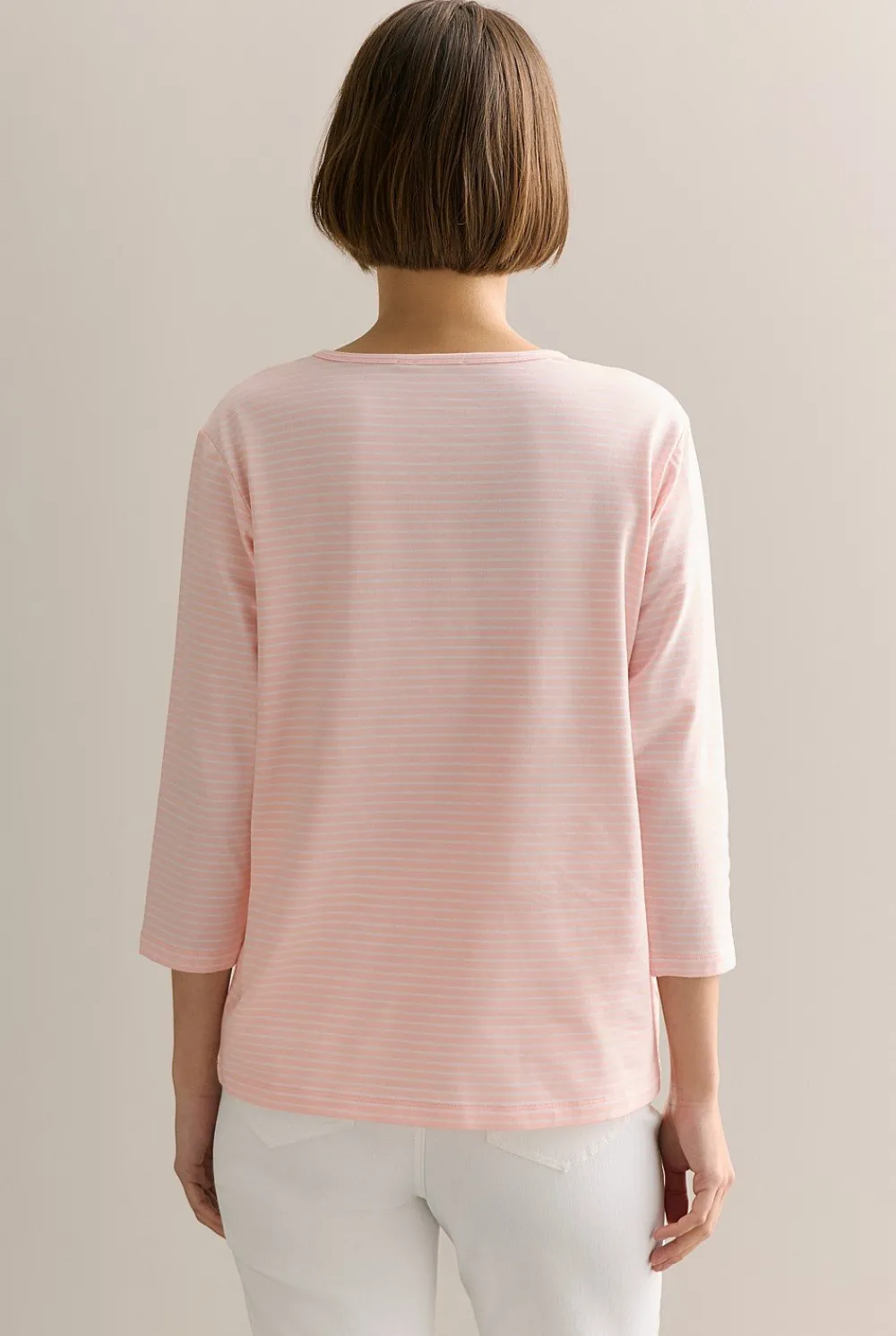T-shirts & Tops>Trenery Organically Grown Cotton Stripe 3/4 Sleeve T-shirt PinkSalt