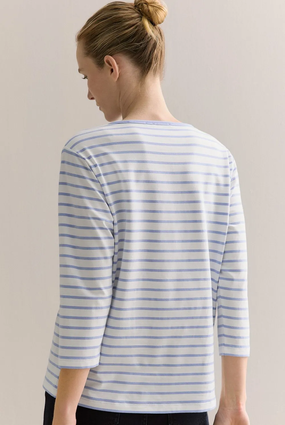 T-shirts & Tops>Trenery Organically Grown Cotton Stripe 3/4 Sleeve T-shirt CornflowerBlue