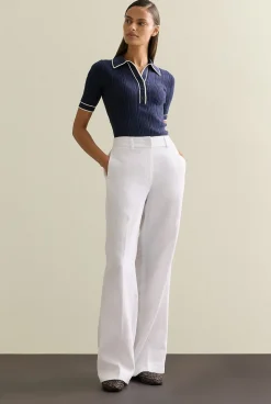 Knitwear>Trenery Organically Grown Cotton Blend Tipped Rib Polo Navy