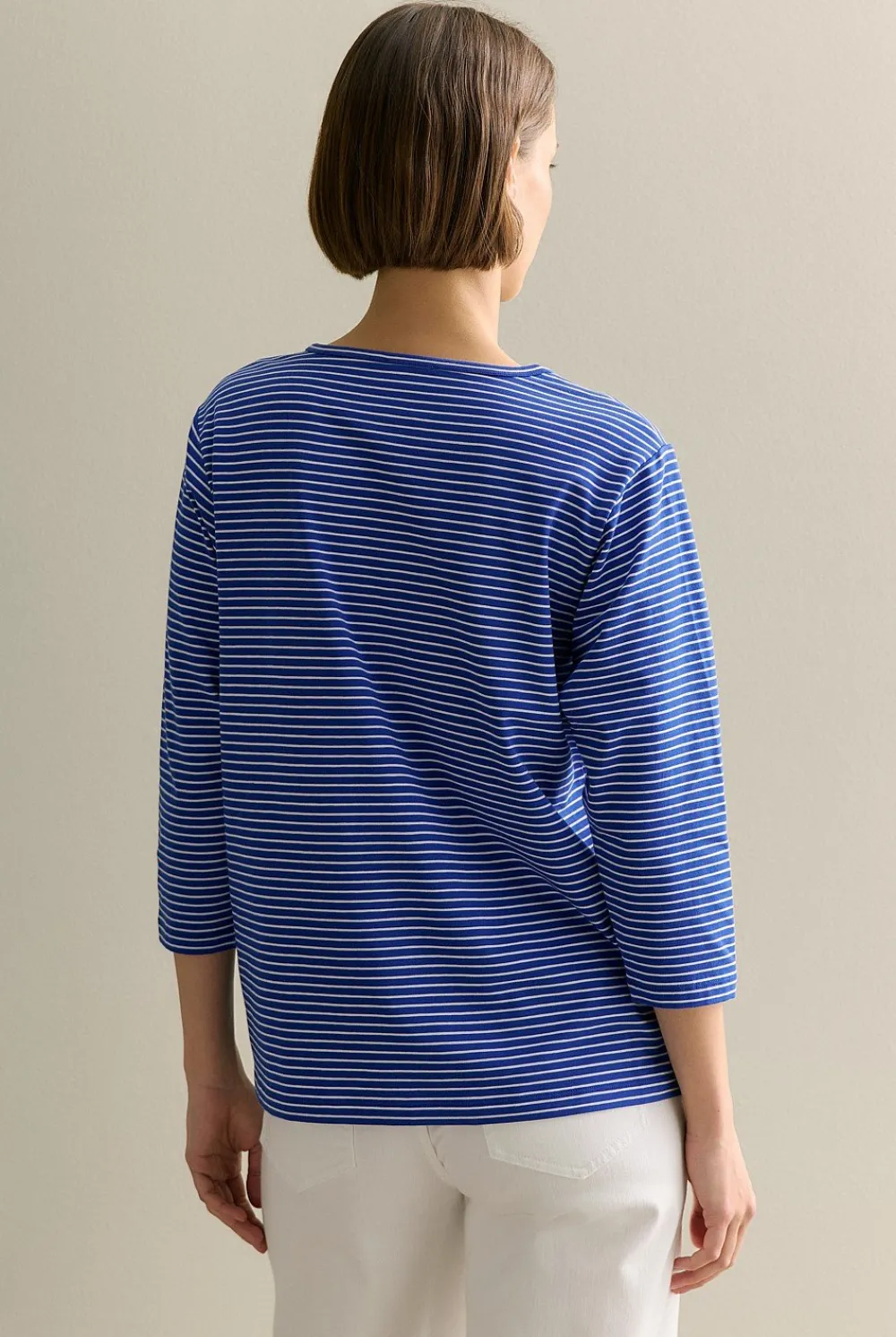 T-shirts & Tops>Trenery Organically Grown Cotton Stripe 3/4 Sleeve T-shirt Cobalt