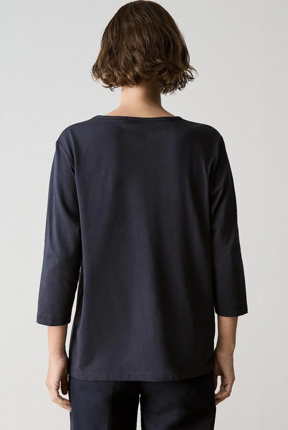 T-shirts & Tops>Trenery Organically Grown Cotton 3/4 Sleeve T-Shirt NightSky