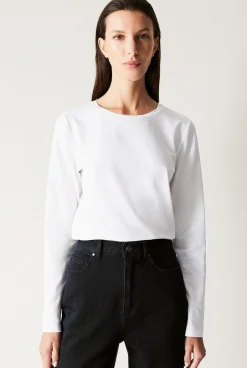 T-shirts & Tops>Trenery Organically Grown Cotton Long Sleeve Crew T-Shirt White