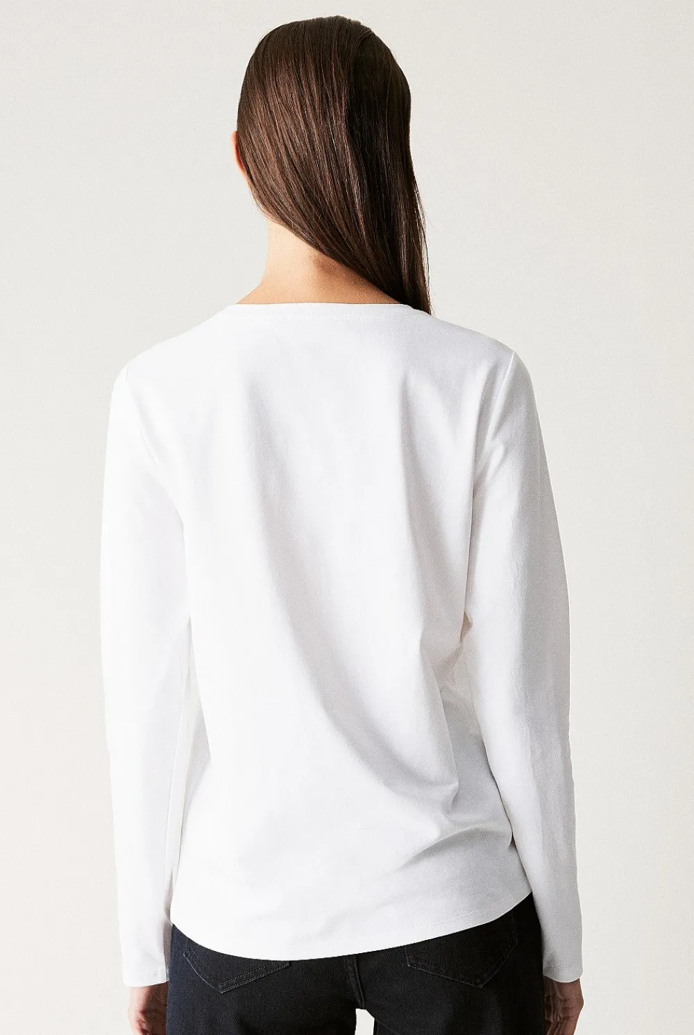 T-shirts & Tops>Trenery Organically Grown Cotton Long Sleeve Crew T-Shirt White