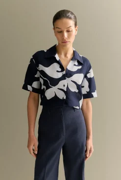 Shirts>Trenery Palm Resort Shirt Navy