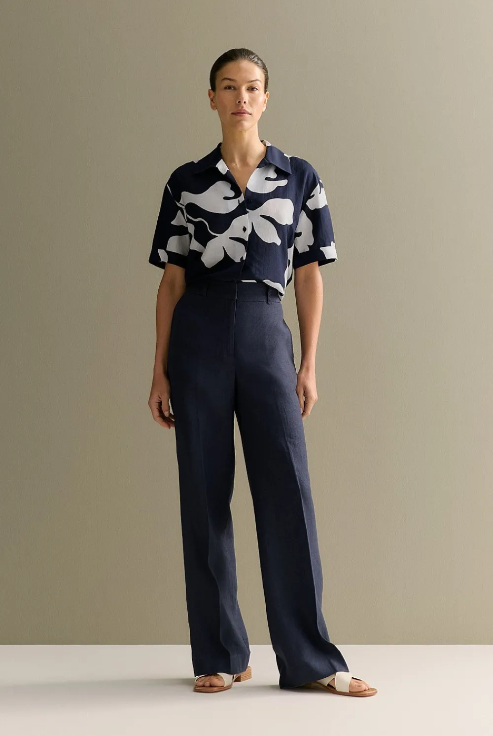 Shirts>Trenery Palm Resort Shirt Navy