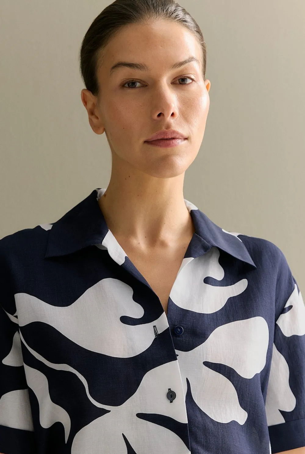Shirts>Trenery Palm Resort Shirt Navy
