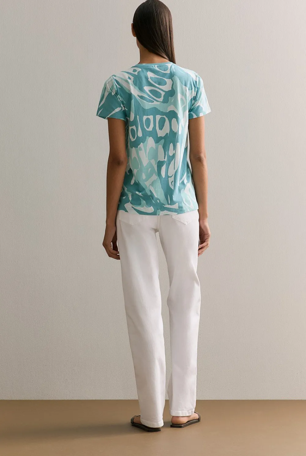 T-shirts & Tops>Trenery Pima Cotton Butterfly Print T-shirt Seafoam