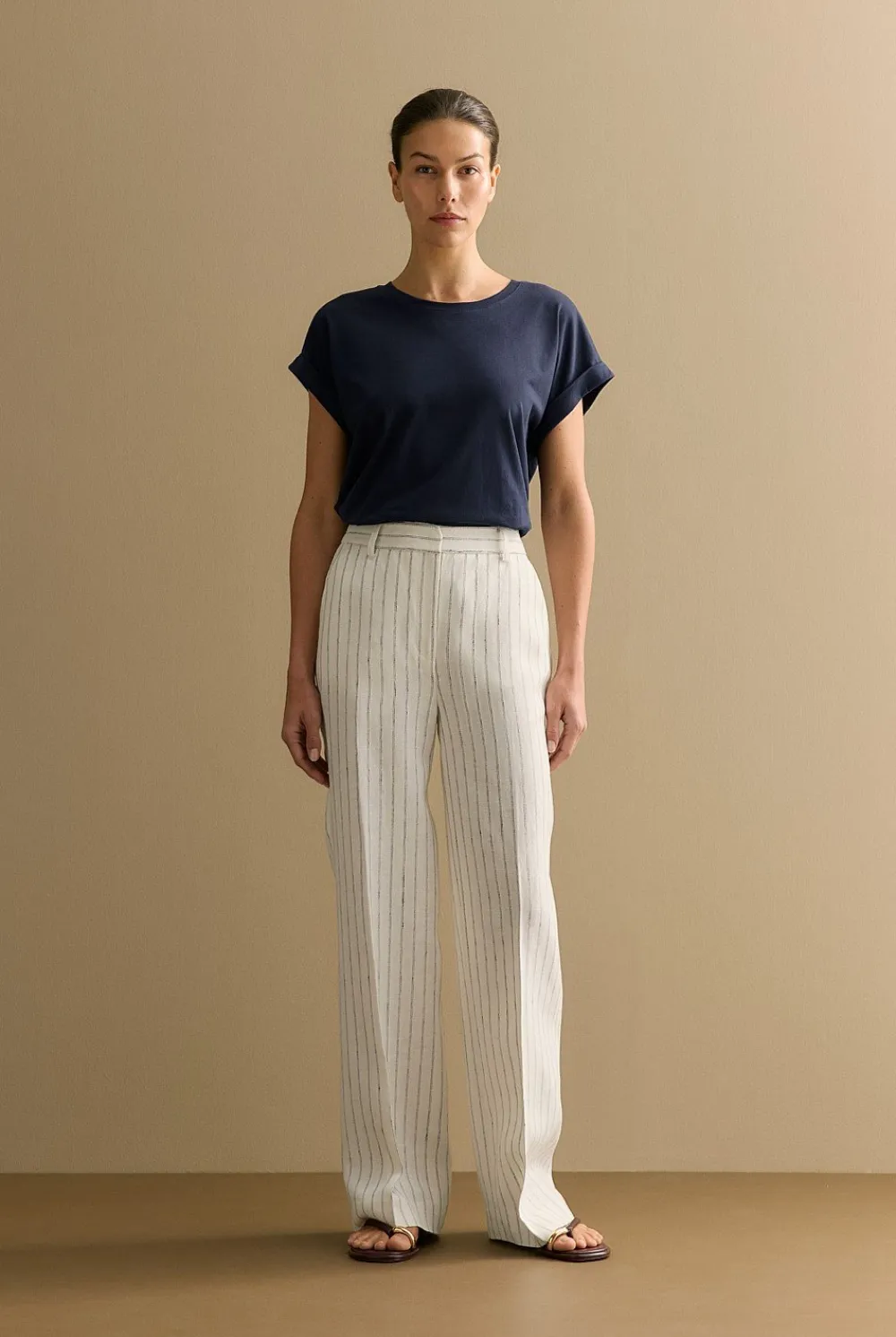 T-shirts & Tops>Trenery Pima Cotton Cuff Sleeve T-shirt NightSky