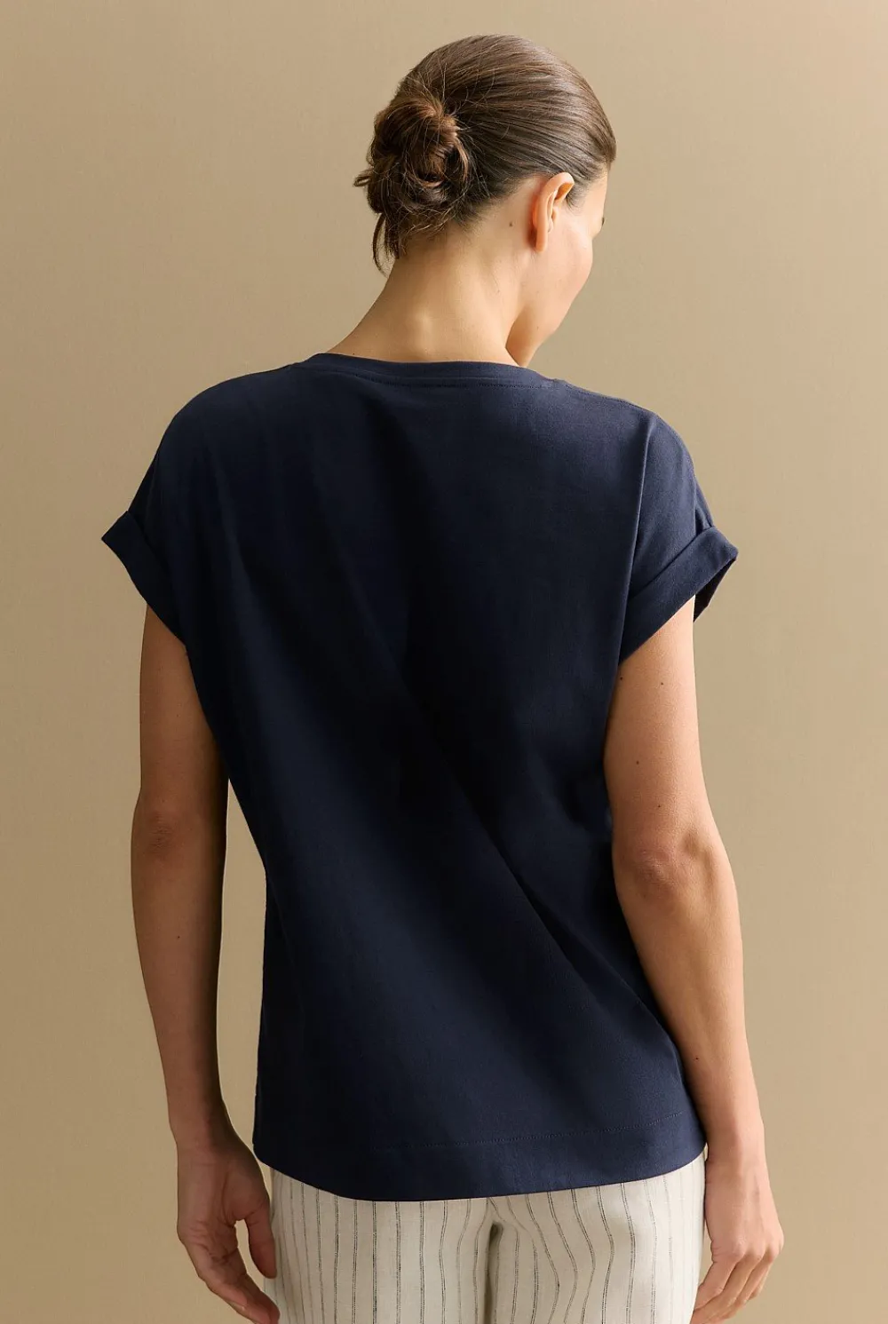 T-shirts & Tops>Trenery Pima Cotton Cuff Sleeve T-shirt NightSky
