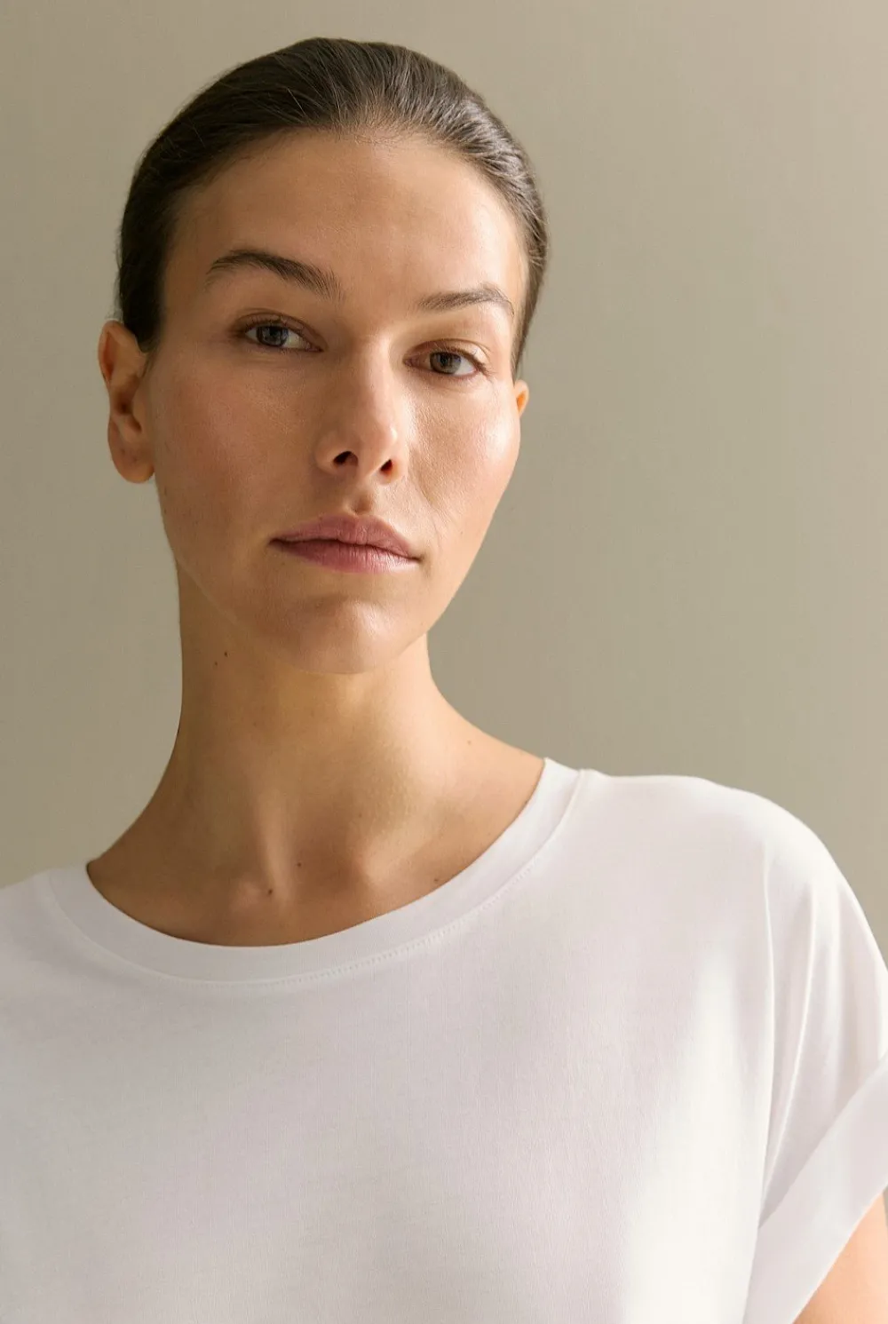 T-shirts & Tops>Trenery Pima Cotton Cuff Sleeve T-shirt White