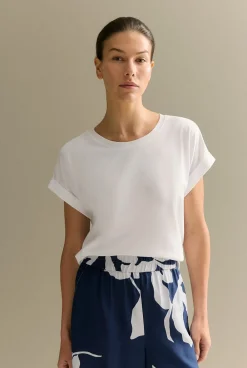 T-shirts & Tops>Trenery Pima Cotton Cuff Sleeve T-shirt White